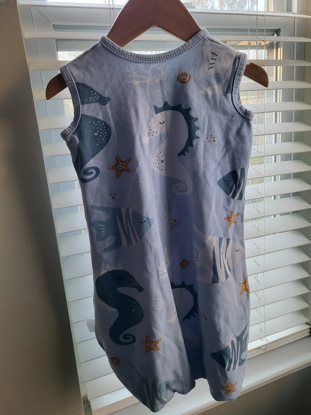 Sleeveless Light Blue Sea Creature Kids Sleep Sack with Front Zipper